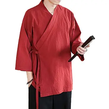 Çin tarzı erkek keten ceket gevşek kimono ceket Hanfu geleneksel 5XL giyim