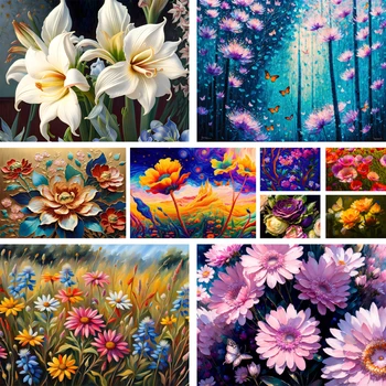 Çiçekler Haşhaş Zambak Lotus DIY Boya By Numbers Kiti Akrilik Boyalar 50 * 70 Yağlıboya Dekoratif Resimler Çocuklar İçin Duvar Sanatı