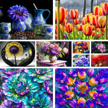 Çiçekler Tuilp Şakayık Baskılı 11CT Çapraz Dikiş Tam Kiti DIY Nakış El Yapımı Hobi Craft İğne Mulina Paketi Promosyonlar