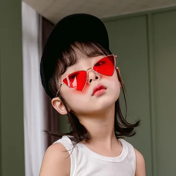 Çocuk Kedi Göz Güneş Gözlüğü Lüks Marka Tasarım Metal Üçgen güneş gözlüğü ShadesUV400 Evewear Oculos Gafas De Sol