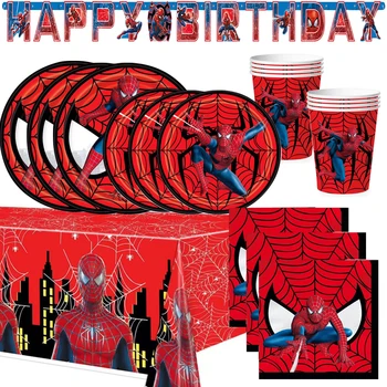 Örümcek adam Doğum Günü Parti Malzemeleri Dahil Afiş Masa Örtüsü Bardak Kağıt Tabak Peçete Balon Kek Topper Dekor